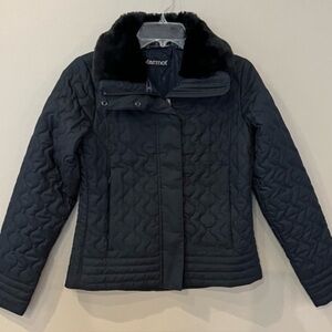 Marmot Women’s Black Quilted Winter Jacket Coat Faux Fur Collar